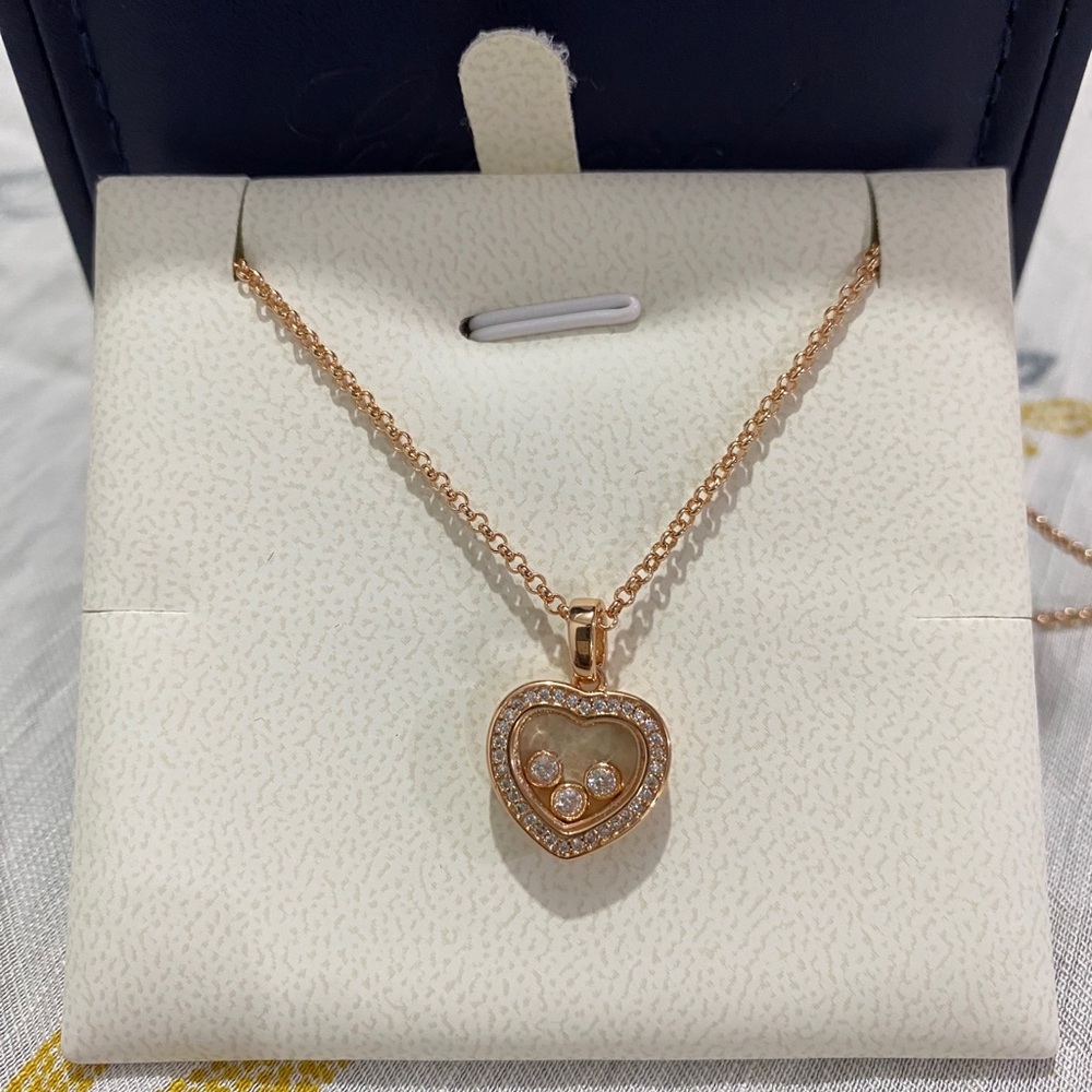 Chopard Rose Gold Heart Pendant Necklace with Sparkling Accents
